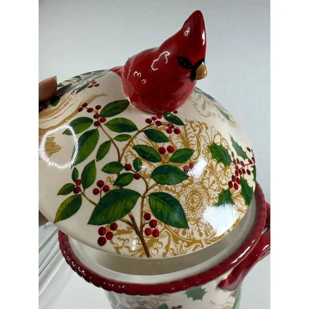 NWT Hobby Lobby Sleigh Bell Bistro Christmas Ceramic Lidded Jar, Cardinal Bird